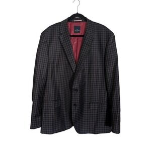 Daniel Hechter Paris Mens 48L Wool Gingham Sport Coat Blazer Grey Burgundy